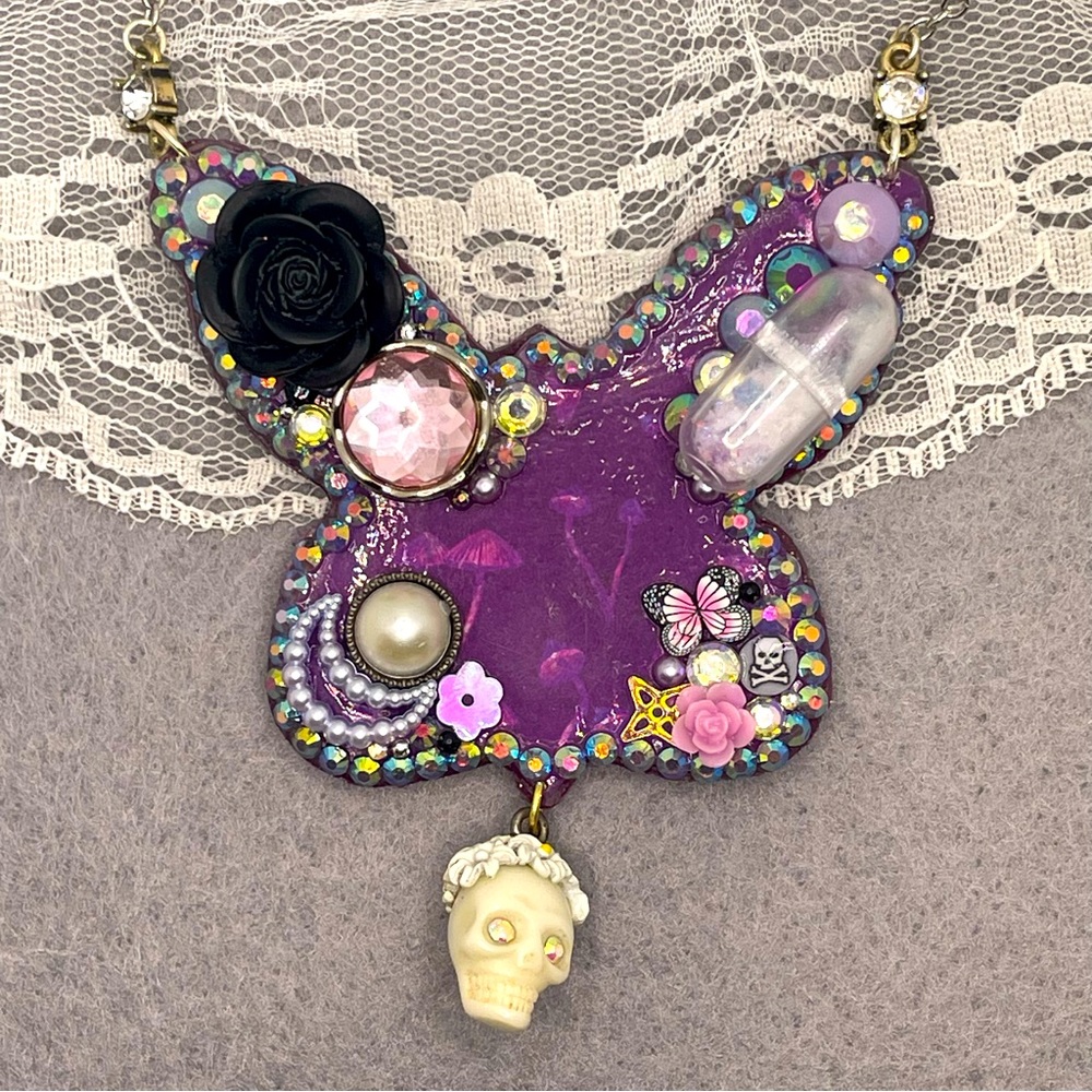 Butterfly decoupage necklace